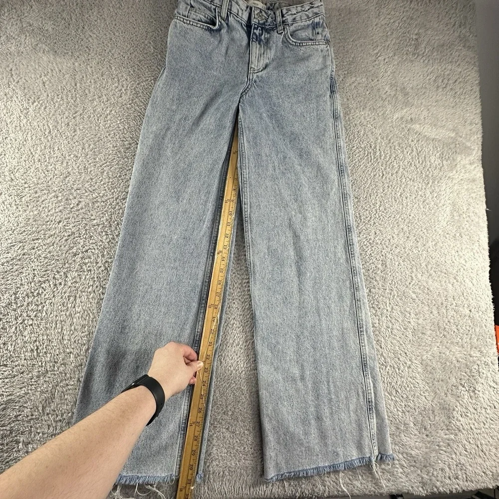 MNG Mango Jeans Womens 2 Wide Leg High Waisted Relaxed Raw Hem 26x31 - Picture 3 of 10